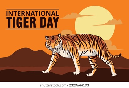 International tiger day vector illustration with tiger animals for salvation efforts and conservation