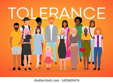 International tolerance poster vector template. Unity in diversity. Brochure, cover, booklet page concept design with flat illustrations. Global cooperation. Advertising flyer, leaflet, banner layout