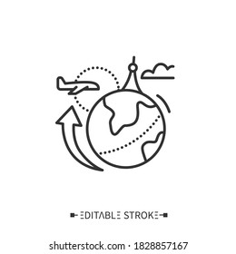 International tourism line icon. Travel around the world. World Tourism Day. Global travelling. International flight. Tourism types concept. Isolated vector illustration. Editable stroke 