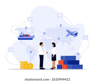 international trade concept illustration. Suitable for landing page, ui, web, App intro card, editorial, flyer, and banner.
