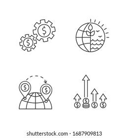 International trade, customs taxes pixel perfect linear icons set. Tariffs and foreign direct investment. Customizable thin line contour symbols. Isolated vector outline illustrations. Editable stroke