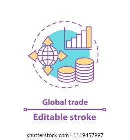International trade growth concept icon. Global purchasing idea thin line illustration. Worldwide distribution. Vector isolated outline drawing. Editable stroke