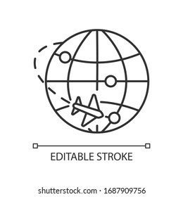 Icono lineal perfecto para píxel internacional. Exportación e importación, logística, correo aéreo, entrega. Ilustración personalizable en línea delgada. Símbolo de contorno. Dibujo de contorno aislado del vector. Trazo editable