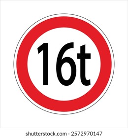 International traffic sign indicating a weight limit for vehicles, prohibiting passage to those exceeding 16 tons.