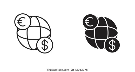 Ícone de Transferência Internacional com o Globo, Representando Pagamentos Transfronteiriços, Transferências de Dinheiro Globais e Transações Mundiais
