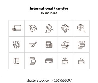 Symbol für internationale Transferlinie Bank- und Geldtransferkonzept. Vektorillustration-Illustration kann für Themen wie Einkaufen, Supermärkte, Läden, Läden verwendet werden