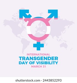 International Transgender Day of Visibility poster vector illustration. Transgender symbol and world map icon vector. Template for background, banner, card. March 31 every year. Important day