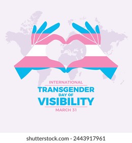 International Transgender Day of Visibility poster vector illustration. Hand heart love gesture transgender pride flag icon vector. Template for background, banner, card. March 31 every year