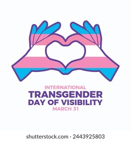 International Transgender Day of Visibility poster vector illustration. Hand heart love gesture transgender pride flag icon vector. Template for background, banner, card. March 31 every year