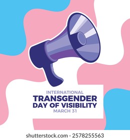 International Transgender Day of Visibility poster vector illustration. Purple megaphone and transgender waving pride flag vector. Template for background, banner, card. March 31 every year