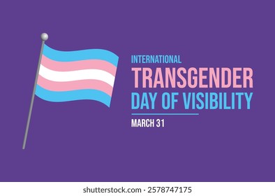 International Transgender Day of Visibility poster vector illustration. Transgender waving pride flag icon vector isolated on a purple background. Template for background, banner, card. March 31.