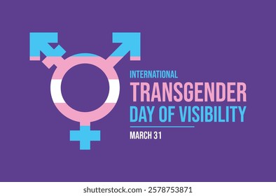 International Transgender Day of Visibility poster vector illustration. Transgender symbol icon vector isolated on a purple background. LGBT+ symbol. Template for background, banner, card. March 31.