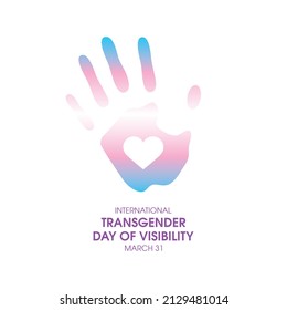 International Transgender Day of Visibility vector. Handprint with the colors of the transgender pride flag icon vector. Transgender Day of Visibility Poster, March 31. Important day