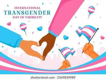 International Transgender Day of Visibility Vector Illustration on March 31, featuring Transgender Pride Flags and Symbols in a Celebratory Background