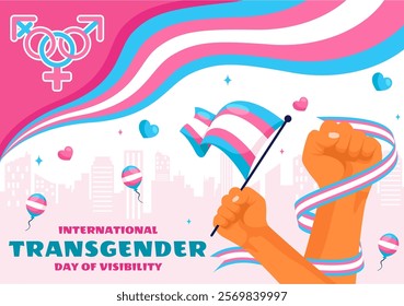 International Transgender Day of Visibility Vector Illustration on March 31, featuring Transgender Pride Flags and Symbols in a Celebratory Background