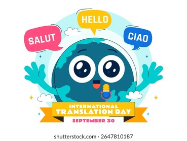 International Translator or Translation Language Day Illustration with Hello Greetings from Different Countries and Multilingual Global Communication