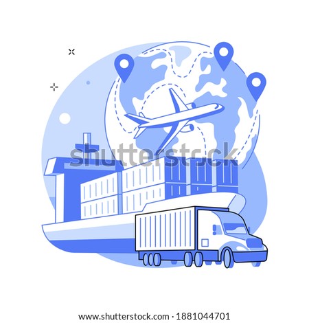 International transport abstract concept vector illustration. International transportation, sea freight, global ocean logistics, air cargo, container sheep, truck on road, goods abstract metaphor.