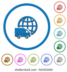 International transport flat color vector icons with shadows in round outlines on white background