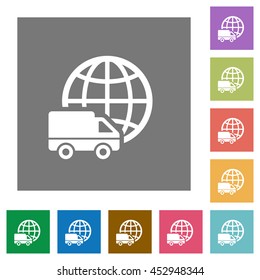 International transport flat icon set on color square background.