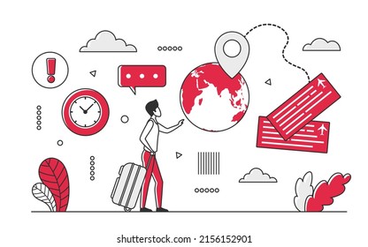 International Travel Trip Itinerary. Vacation Journey And Travelling Worldwide Vector Monocolor Illustration