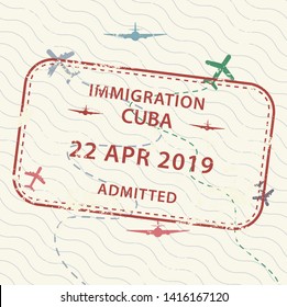 International travel visa passport stamp icon for entering to Cuba
