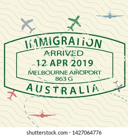 International Travel Visa Passport Stamp Icon For Entering To Australia