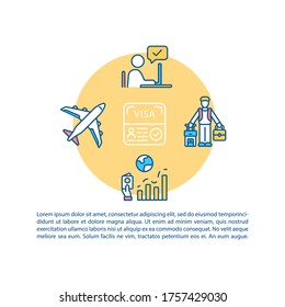 International traveling concept icon with text. Application for visa approval. Worldwide trip. PPT page vector template. Brochure, magazine, booklet design element with linear illustrations