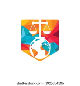 International tribunal and Supreme court logo concept. Scales on globe icon design.