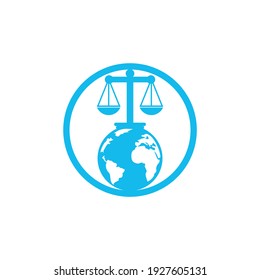 International tribunal and Supreme court logo concept. Scales on globe icon design.