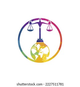 International tribunal and Supreme court logo concept. Scales on globe icon design.