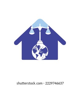 International tribunal and Supreme court logo concept. Scales on globe icon design.