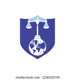 International tribunal and Supreme court logo concept. Scales on globe icon design.