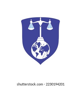International tribunal and Supreme court logo concept. Scales on globe icon design.