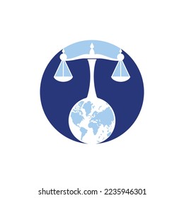 International tribunal and Supreme court logo concept. Scales on globe icon design.