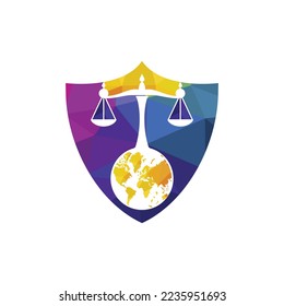 International tribunal and Supreme court logo concept. Scales on globe icon design.