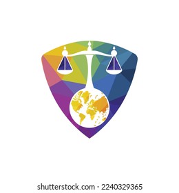 International tribunal and Supreme court logo concept. Scales on globe icon design.