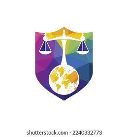 International tribunal and Supreme court logo concept. Scales on globe icon design.
