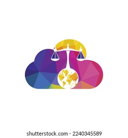 International tribunal and Supreme court logo concept. Scales on globe icon design.