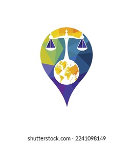 International tribunal and Supreme court logo concept. Scales on globe icon design.