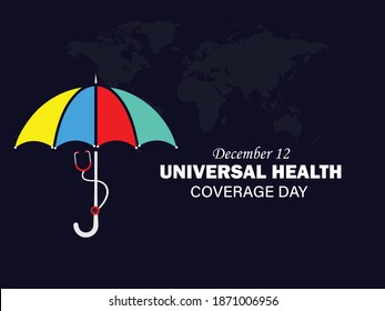 Día Internacional de Cobertura Universal de la Salud. 12 de diciembre.  Plantilla para fondo, banner, tarjeta, afiche con inscripción de texto. Ilustración del vector