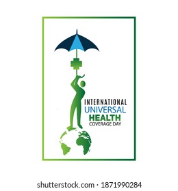 international universal health coverage day concept. web banner. Man on earth with umbrella vector illustration