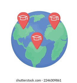 International universities semi flat color vector objects. Editable elements. Items on white. Foreign education. International simple cartoon style illustration for web graphic design and animation