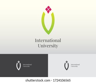 international university green  letter u + i design logo monogram