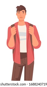 International University Student, Native American Guy With Backpack, Isolated Male Character Vector. Indian Boy In Casual Outfit Carrying Rucksack. Education And Knowledge, Multicultural College