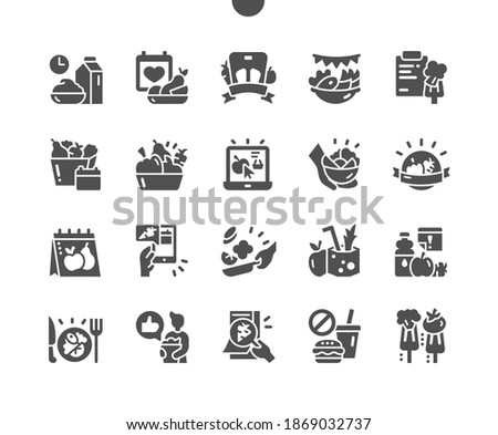 International Unloading Day. Fasting Day 5 January. Cooking vegetables. Healthy diet. Buy and eat vegetables. Refuse fast food. Calendar. Fifth of january. Vector Solid Icons. Simple Pictogram