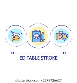 International vaccination passport loop concept icon. Travel safety tip. Moving abroad requirements abstract idea thin line illustration. Isolated outline drawing. Editable stroke. Arial font used