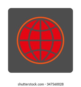 International vector icon. Style is flat rounded square silver button with red symbol, white background.