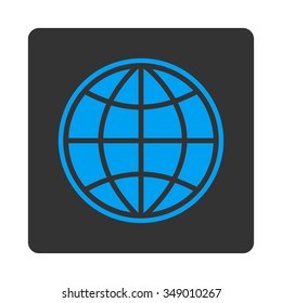 International vector icon. Style is flat rounded square button, blue and gray colors, white background.