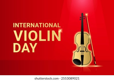 International Violin Day poster or banner with a golden bow