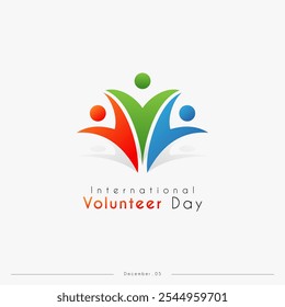 International Volunteer Day, with 3 volunteers icon design, suitable for poster, greeting card etc